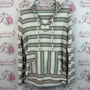 Roxy hoodie sweater pull over blue cream Striped Hoodie with Front Pocket